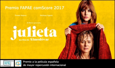 PREMIO FAPAE COMSCORE: El filme JULIETA obtiene el galardón a la película española de mayor repercusión internacional